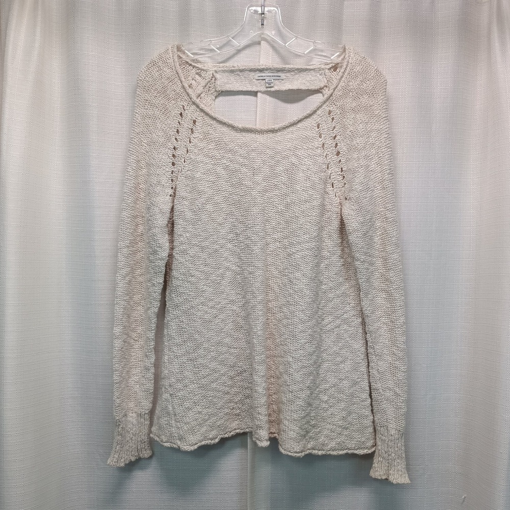 American Eagle Outfitters Cream Open‎ Back Cotton Knit Sweater Womens L Casual